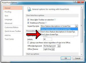 how to disable screentips in powerpoint 2013