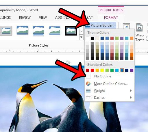 remove border from picture in word 2013