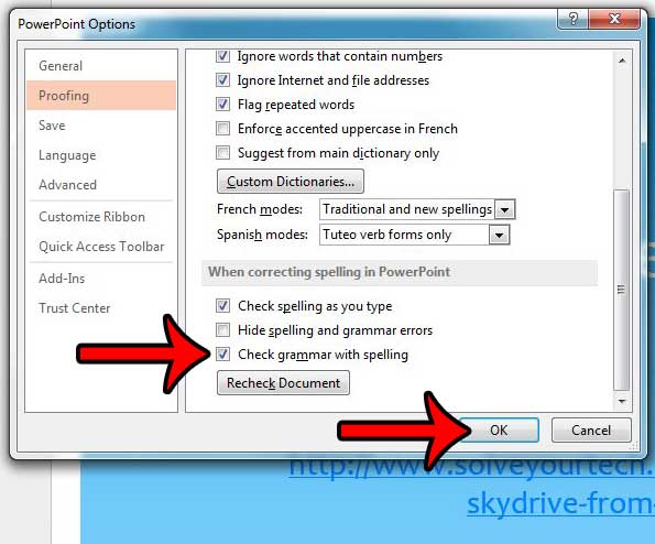 check for grammar when checking spelling in powerpoint 2013