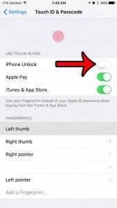 turn off touch id for iphone unlock option