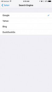 how to choose default ios 9 safari search engine