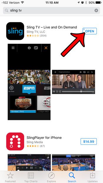 open the sling tv app