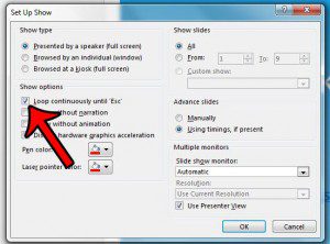 set powerpoint presentation on continuous loop
