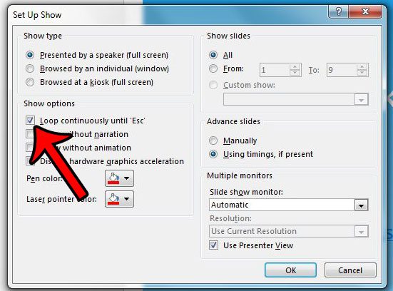 set powerpoint presentation on continuous loop