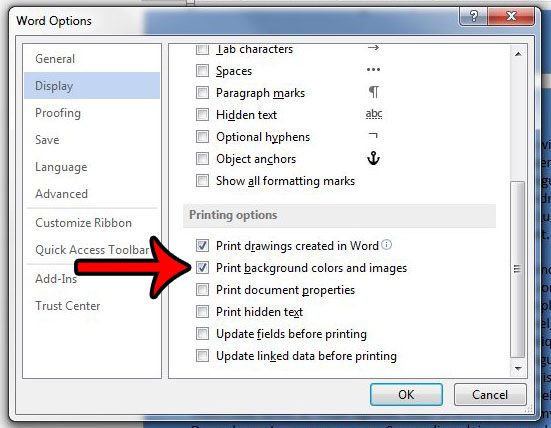 why isn't word 2013 printing background colors and images