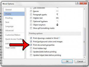 print document properties by default in word 2013