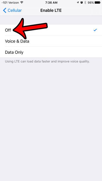 how to turn off lte in ios 9