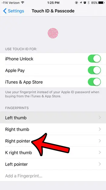 select a fingerprint