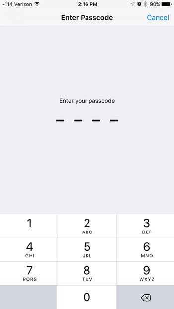 enter passcode