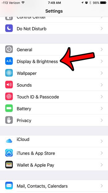 open the display and brightness menu