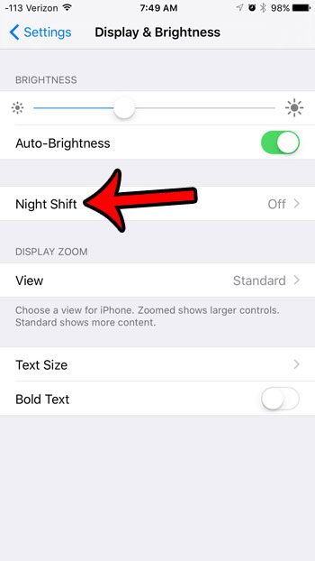 tap the night shift button