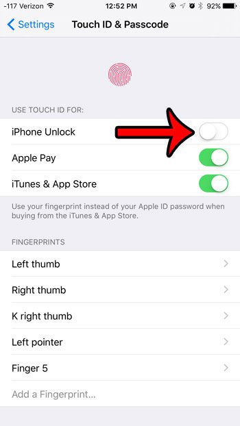 turn off touch id lock