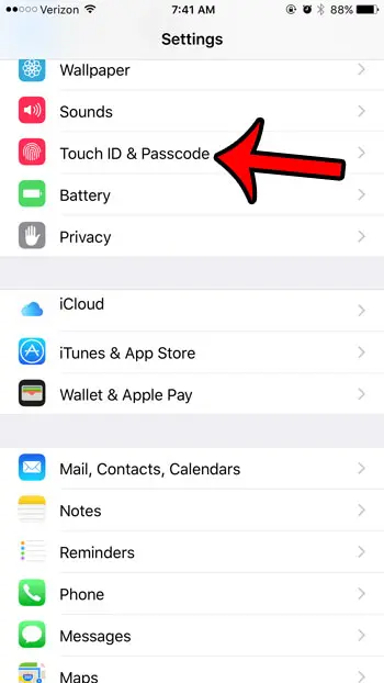 open touch id and passcode menu