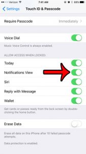 enable notification center on iphone lock screen