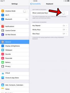 get rid of lowercase letters on ipad