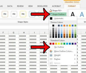 get ris fo the text box border in excel 2013