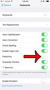 turn off predictive word suggestions in ios 9