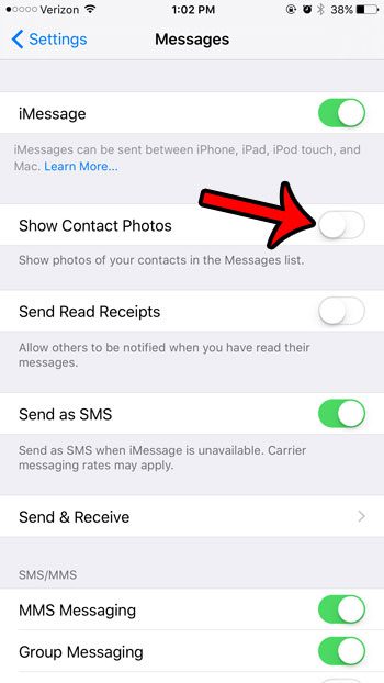 how to get contact off top of text messages on iphone