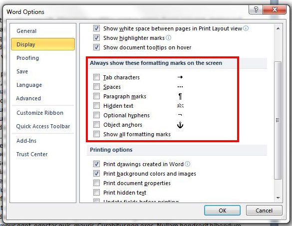 uncheck any other formatting marks that are enabled