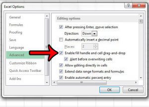 enable the fill handle in excel 2013