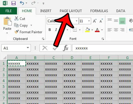 click the page layout tab