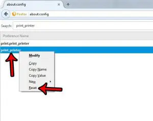 reset firefox print settings
