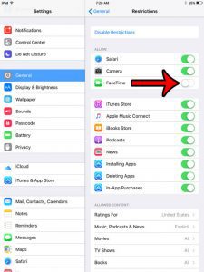 disable facetime on an ipad in ios 9