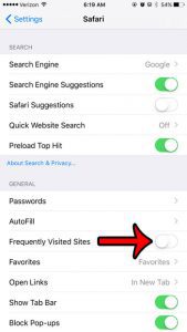turn off frequently visited sites