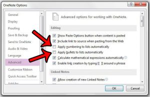 change list settings in onenote 2013