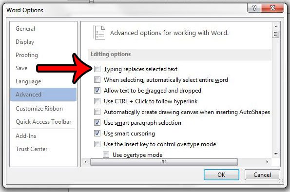stop replacing selected text in word 2013