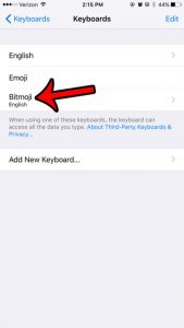 tap bitmoji from list of installed keyboards