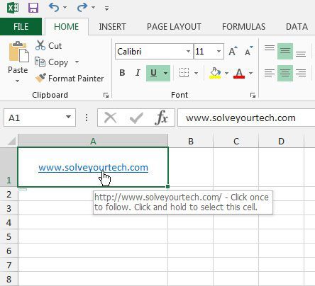 hovering over a link in excel