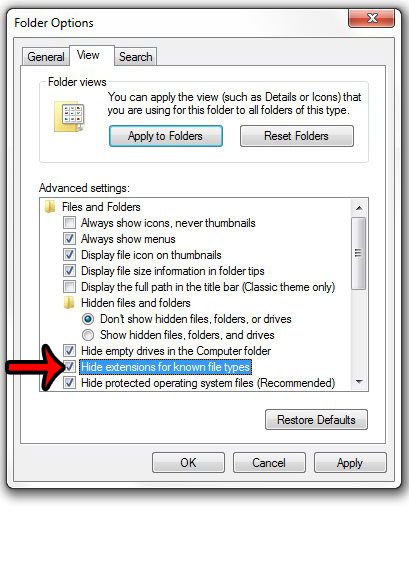 hide extensions for known file types