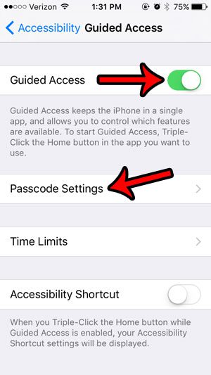 set guided access passcode