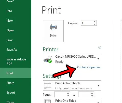 click the printer properties button