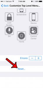 how to reset assistivetouch menu on iphone