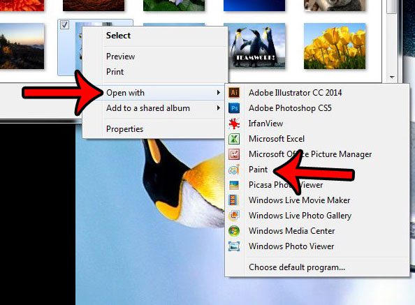 right-click picture, click open with, click paint