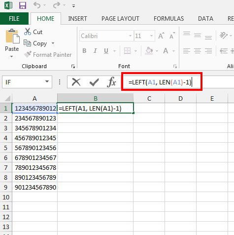 trim a digit from a number in excel 2013