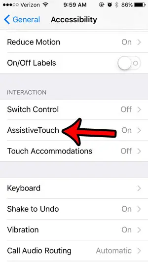 Select the AssistiveTouch option