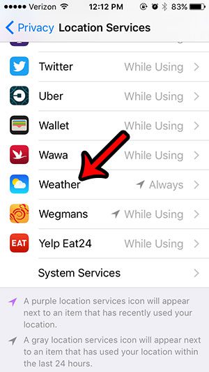 weather location services settings