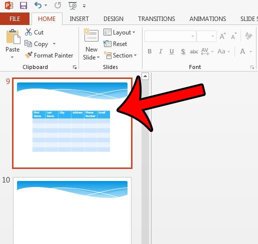 how to delete a table in Powerpoint 2013