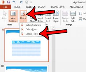 remove table from Powerpoint slide