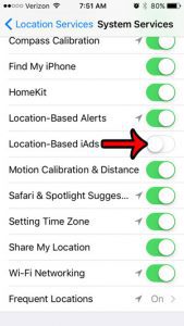 how to turn off location based iads on an iphone