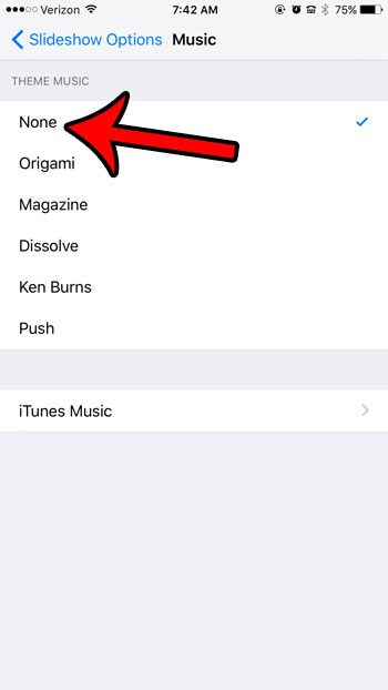 shut off picture slideshow music on iphone