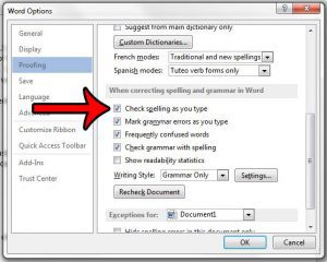 turn on the automatic spell checker in word 2013