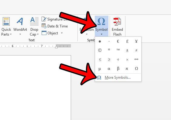 open symbols menu to find word 2013 check mark