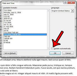 insert date and time in word 2013 and update automatically - step 4