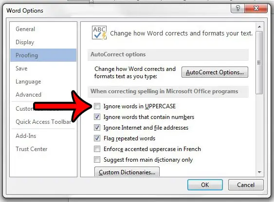 spellcheck uppercase words in word 2013