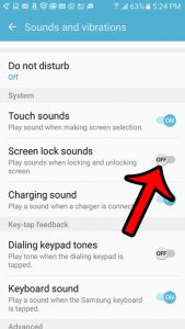 turn off screen lock sounds on the galaxy on5