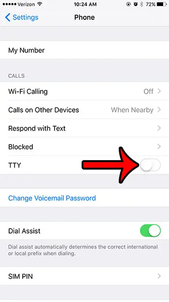 turn off tty on iphone